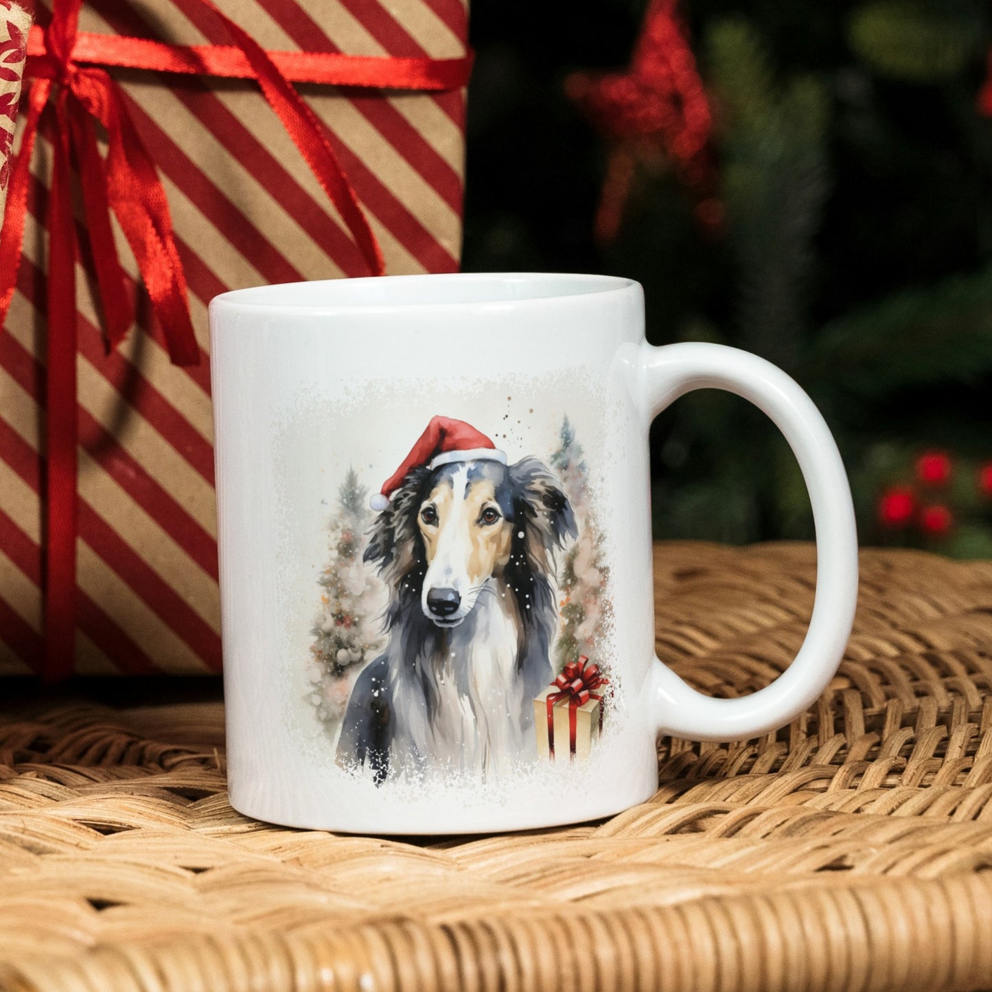 Windhund-Weihnachts-Tasse "Merry Woofmas"
