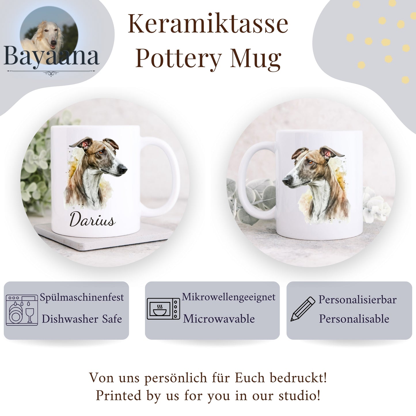 Keramiktasse Greyhound - Personalisierbar!