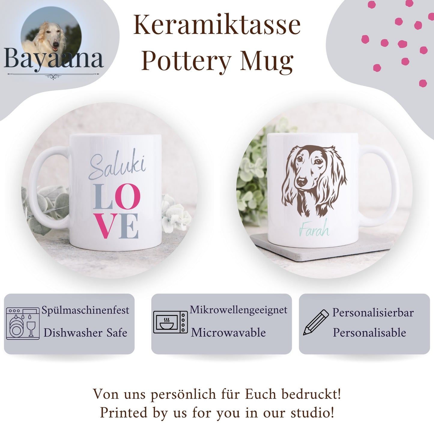Saluki Love - Keramiktasse - Personalisierbar