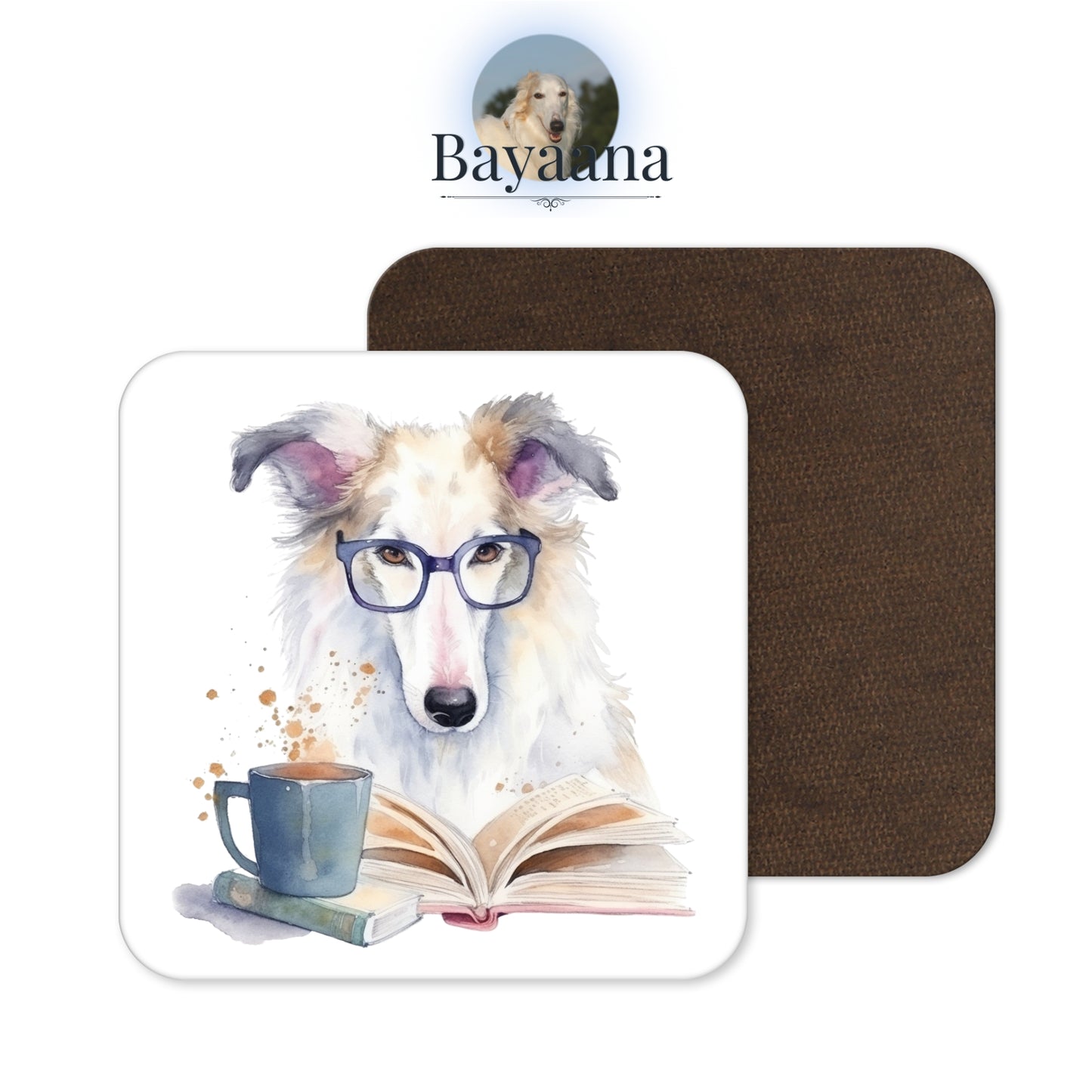 Hartfaser-Untersetzer - Lesender Barsoi / Silken Windhound