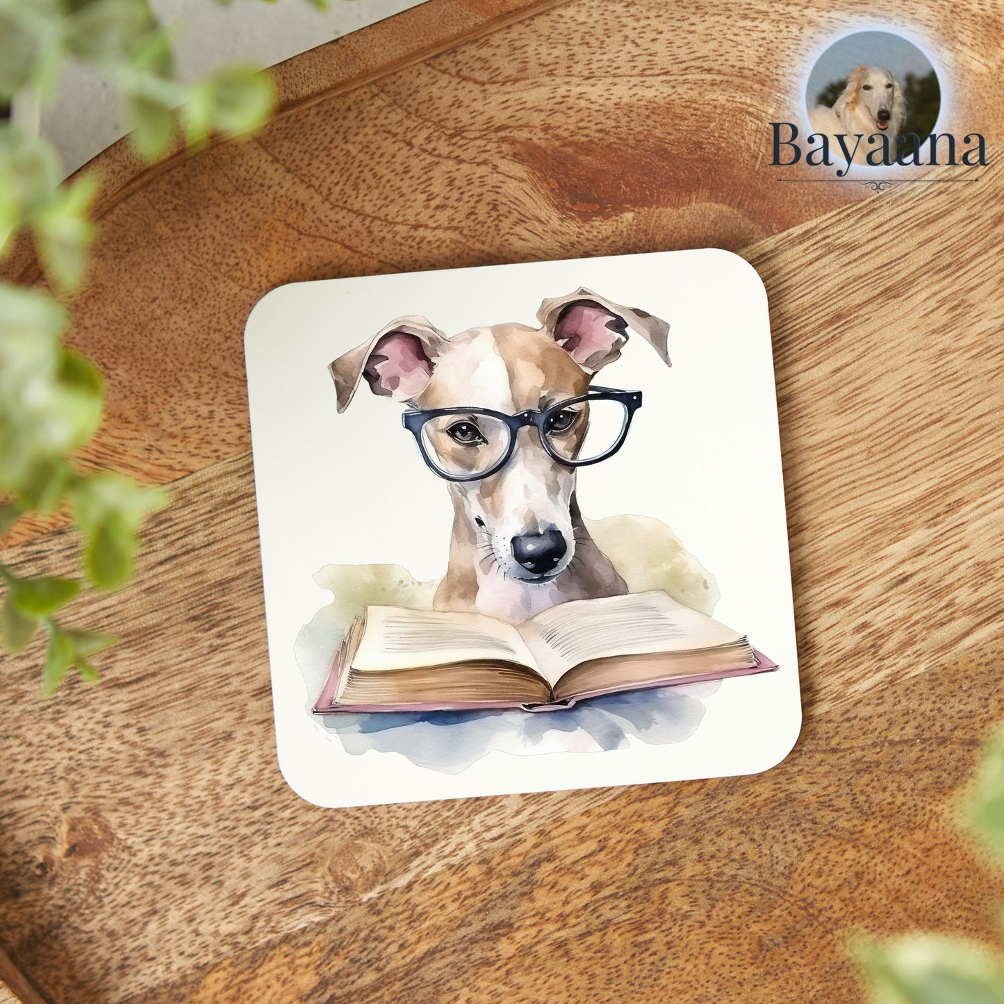 Hartfaser-Untersetzer - Lesender Windhund