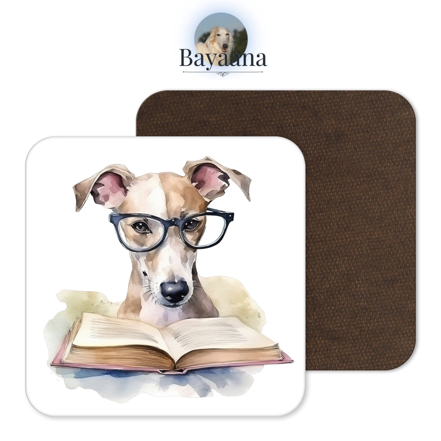 Hartfaser-Untersetzer - Lesender Windhund