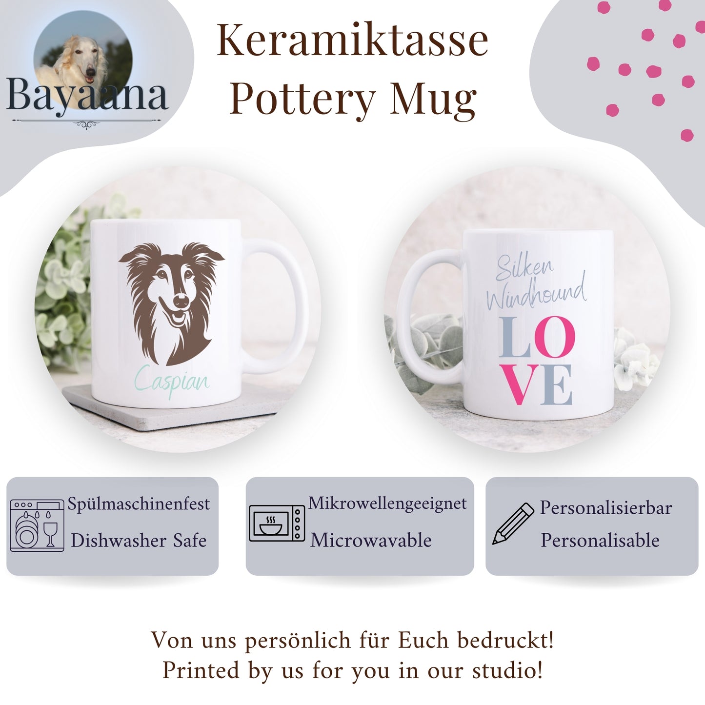 Silken Windhound Love - Keramiktasse - Personalisierbar