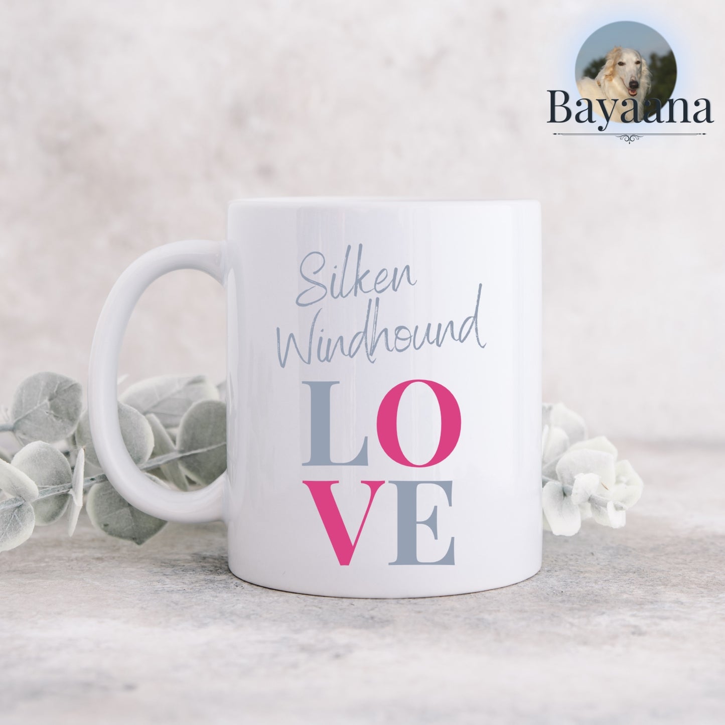 Silken Windhound Love - Keramiktasse - Personalisierbar