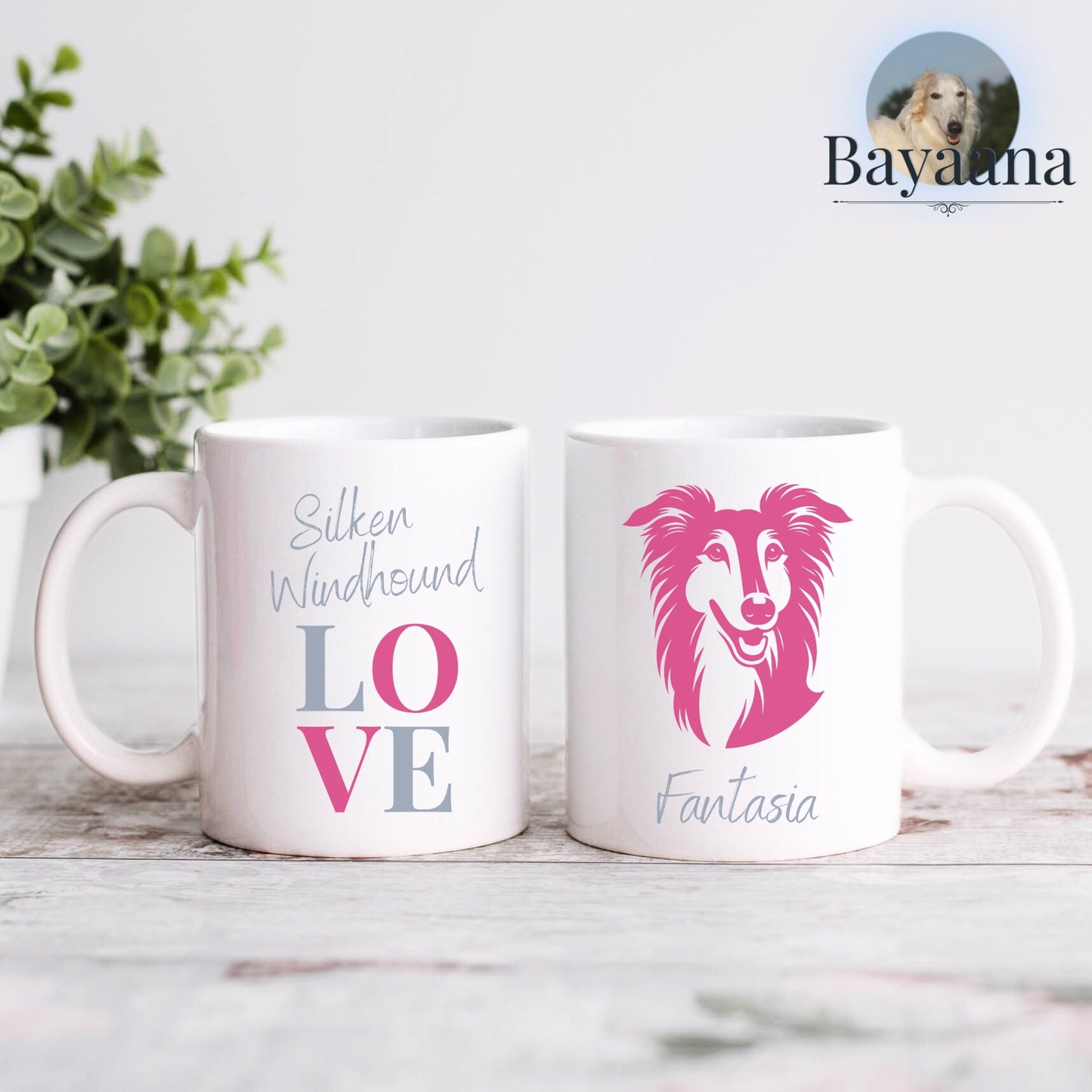 Silken Windhound Love - Keramiktasse - Personalisierbar