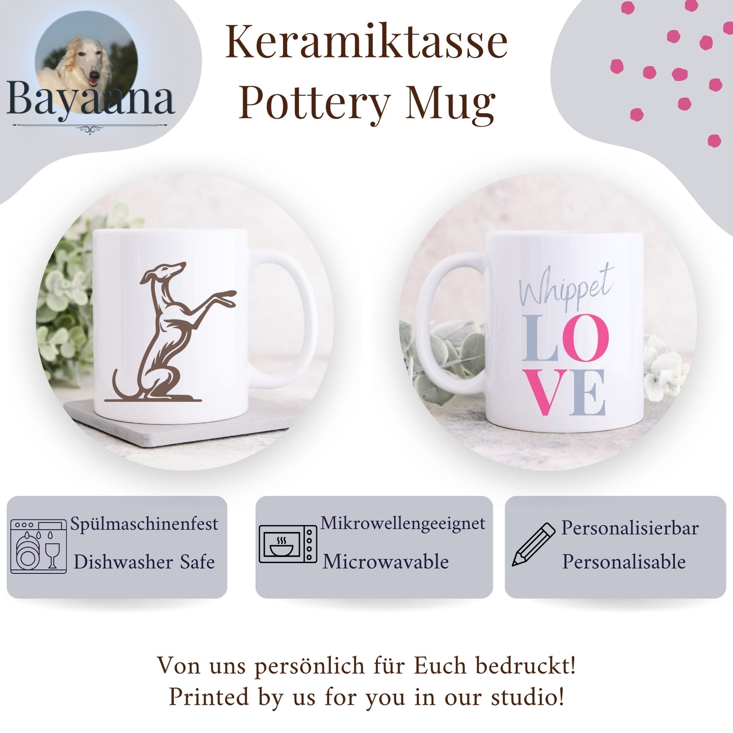 Whippet Love - Keramiktasse - Personalisierbar