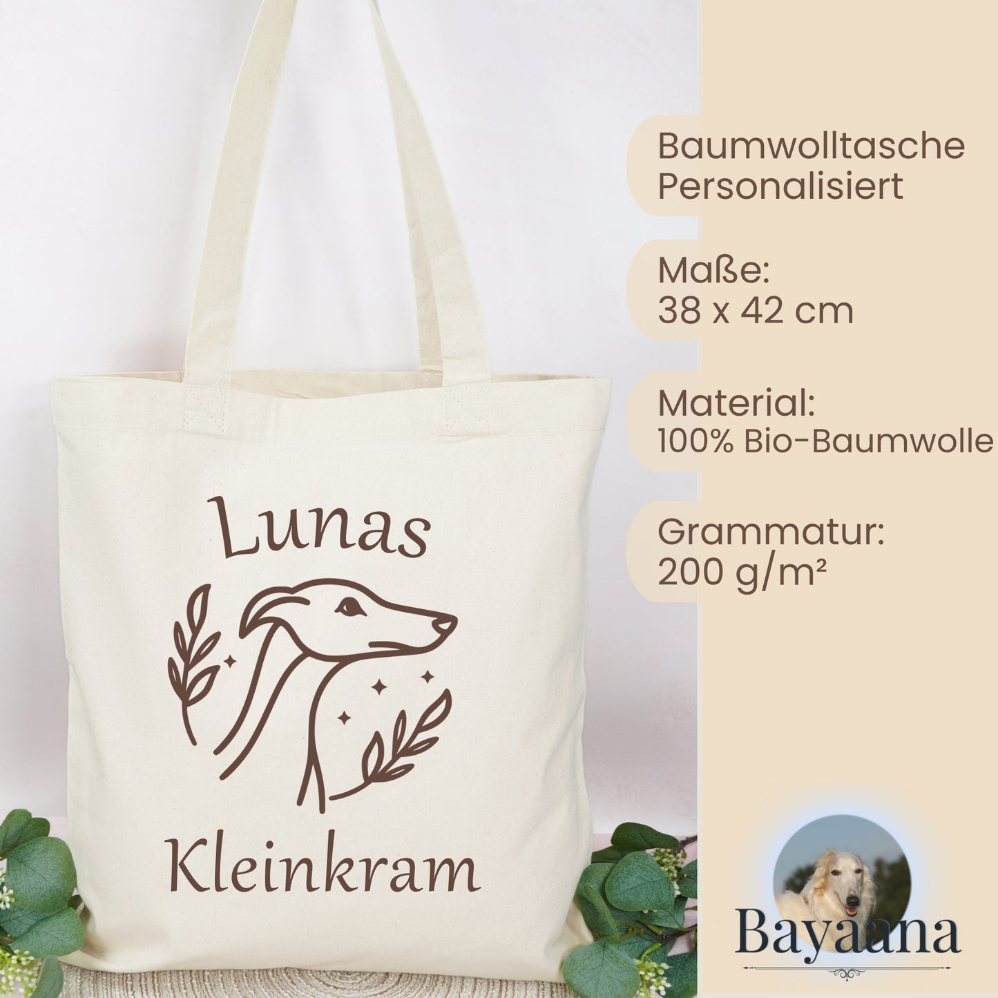 Baumwollbeutel - Whippet personalisiert