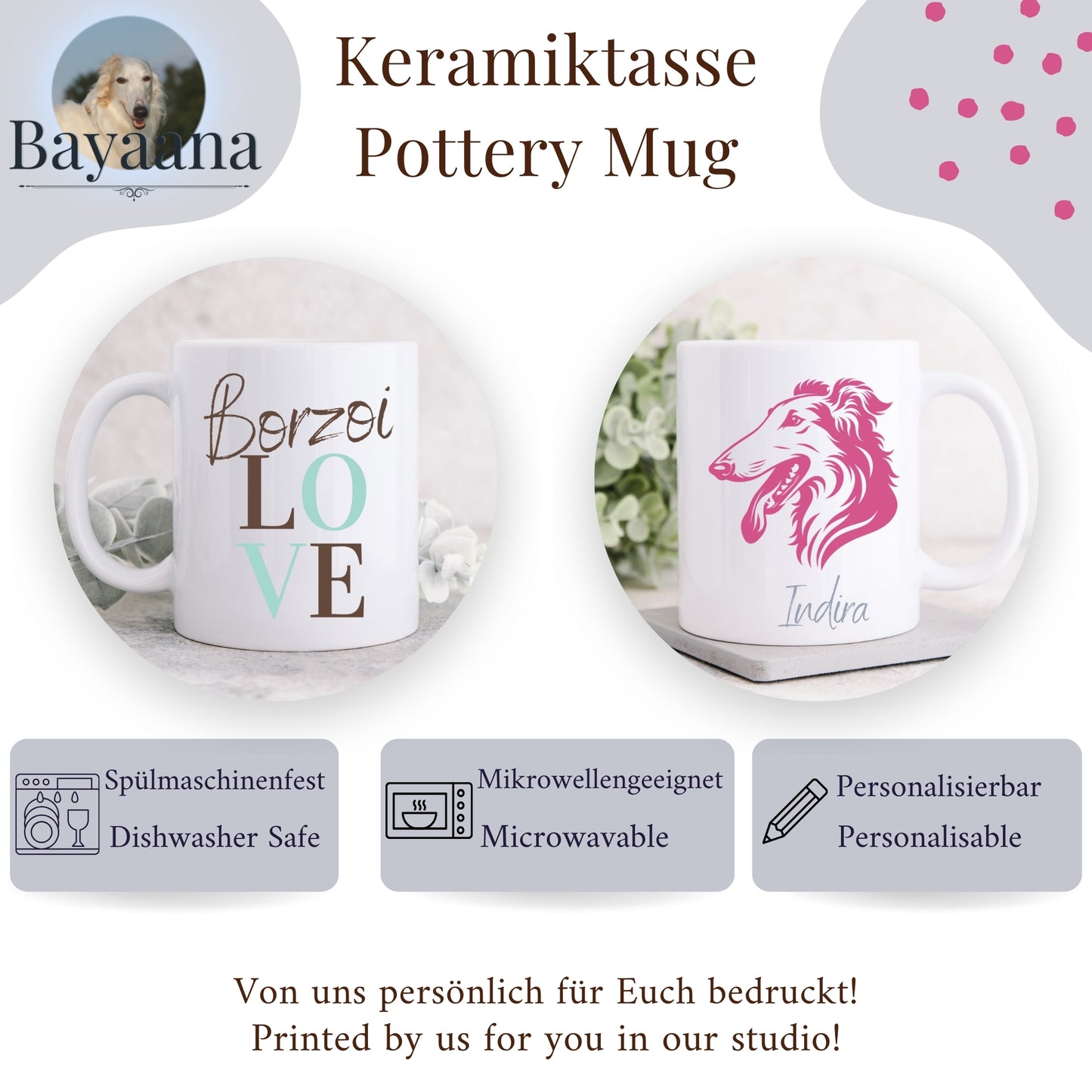 Borzoi Love - Keramiktasse - Personalisierbar