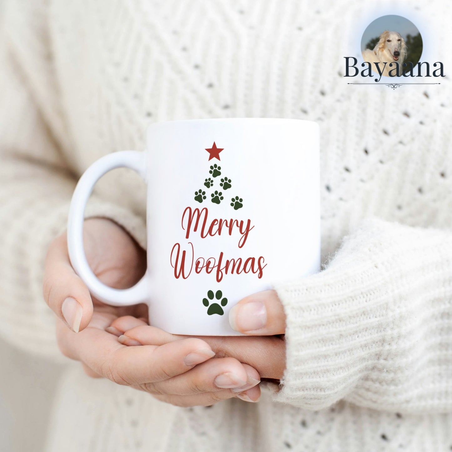 Windhund-Weihnachts-Tasse "Merry Woofmas"