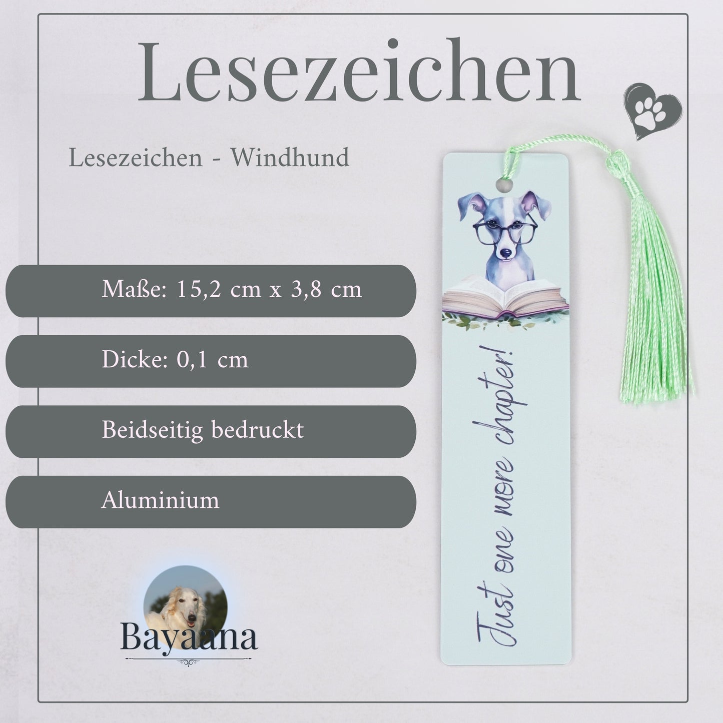 Lesezeichen Lesender Windhund aus Aluminium