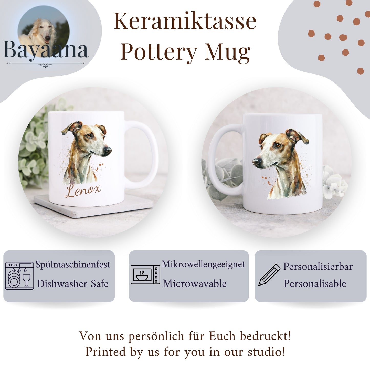 Keramiktasse Whippet - Personalisierbar!